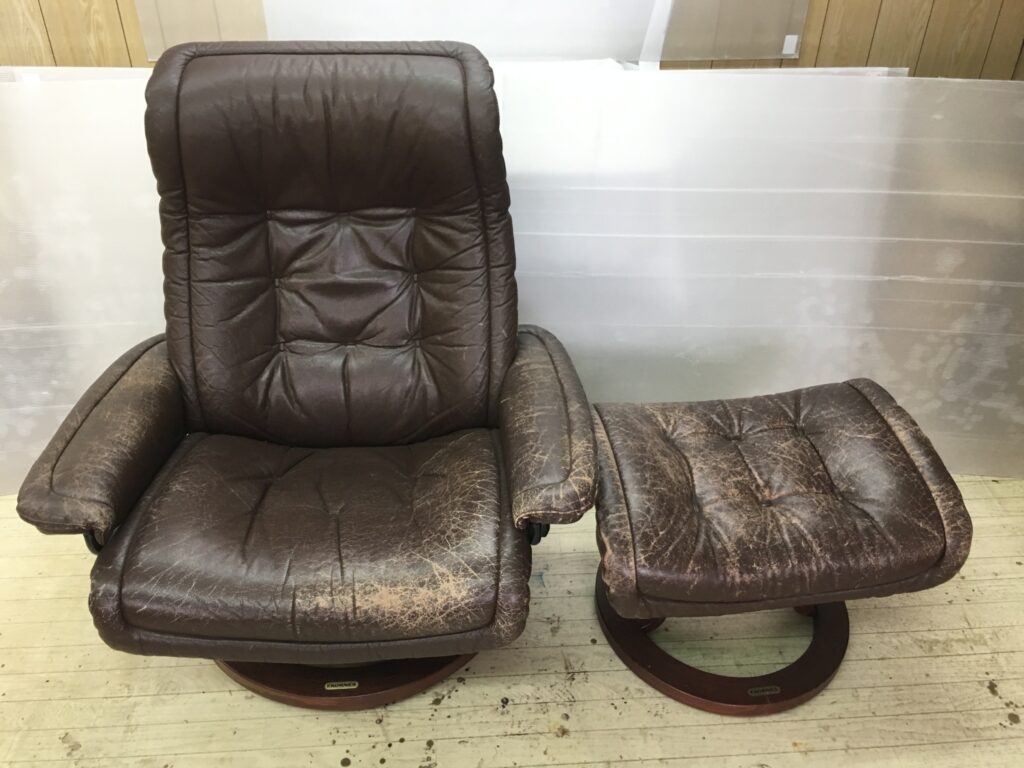 エコーネス 1人掛けソファ オットマン 染め直し リカラー施工