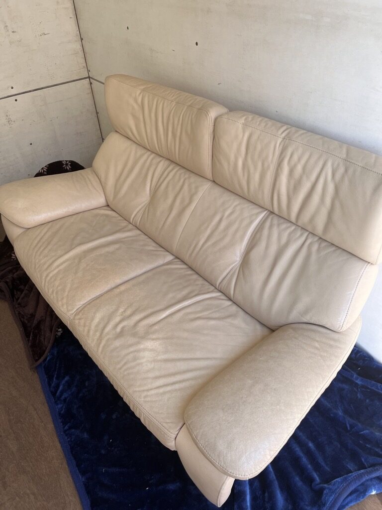 2人掛けレザーソファ 染め直し リカラー施工