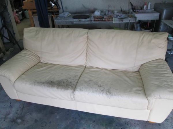 3人掛けレザーソファ 染め直し カラーチェンジ施工
